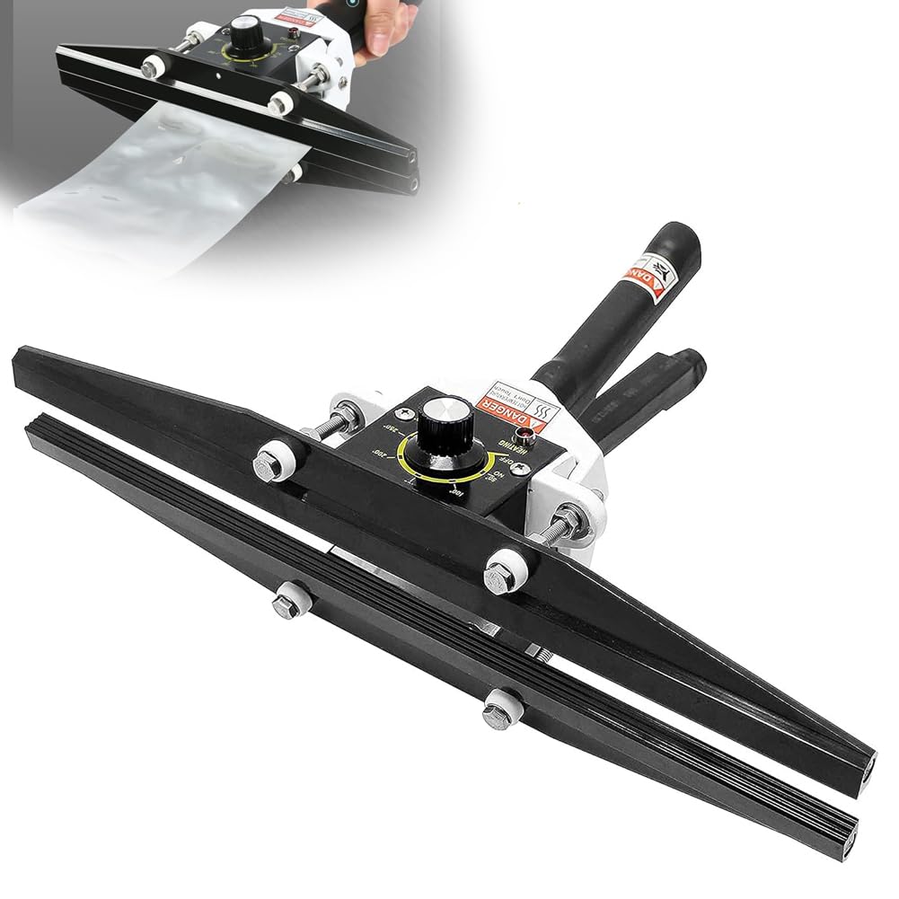 AYCDL Portable Bag Sealer 0-300℃, 220V/600W Manual Crimp Sealer, 400mm Sealing Length, 10/18mm Heating Width, great for Mylar & Aluminum Foil Bags