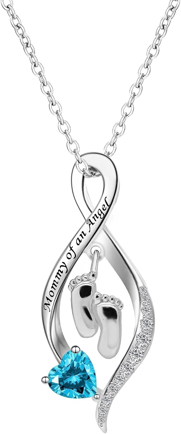 Mommy of an Angel Necklace Sterling Silver Created Birthstone Jewelry Sympathy Gift Stillborn Pendant Necklace for Women Mother Mom