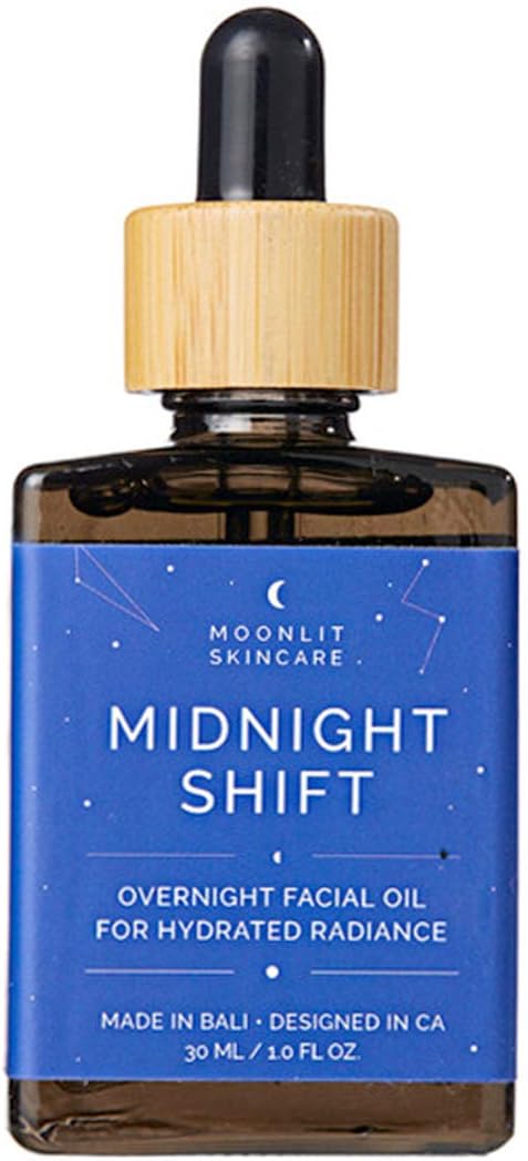 Midnight Shift Overnight Facial Oil by MOONLIT SKINCARE | Nighttime Hydrating Serum with Jojoba, Grapeseed & Vitamin E | Improves Appearance of Dry Skin, Dullness, Wrinkles & Uneven Tone | Vegan, Cruelty Free| 1 fl. Oz.