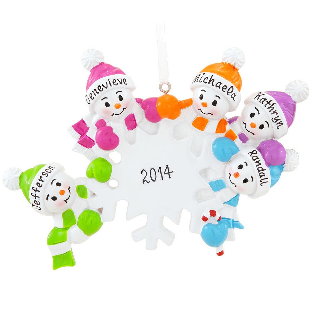 Falling Snowmen Family of 5 Personalized Ornament