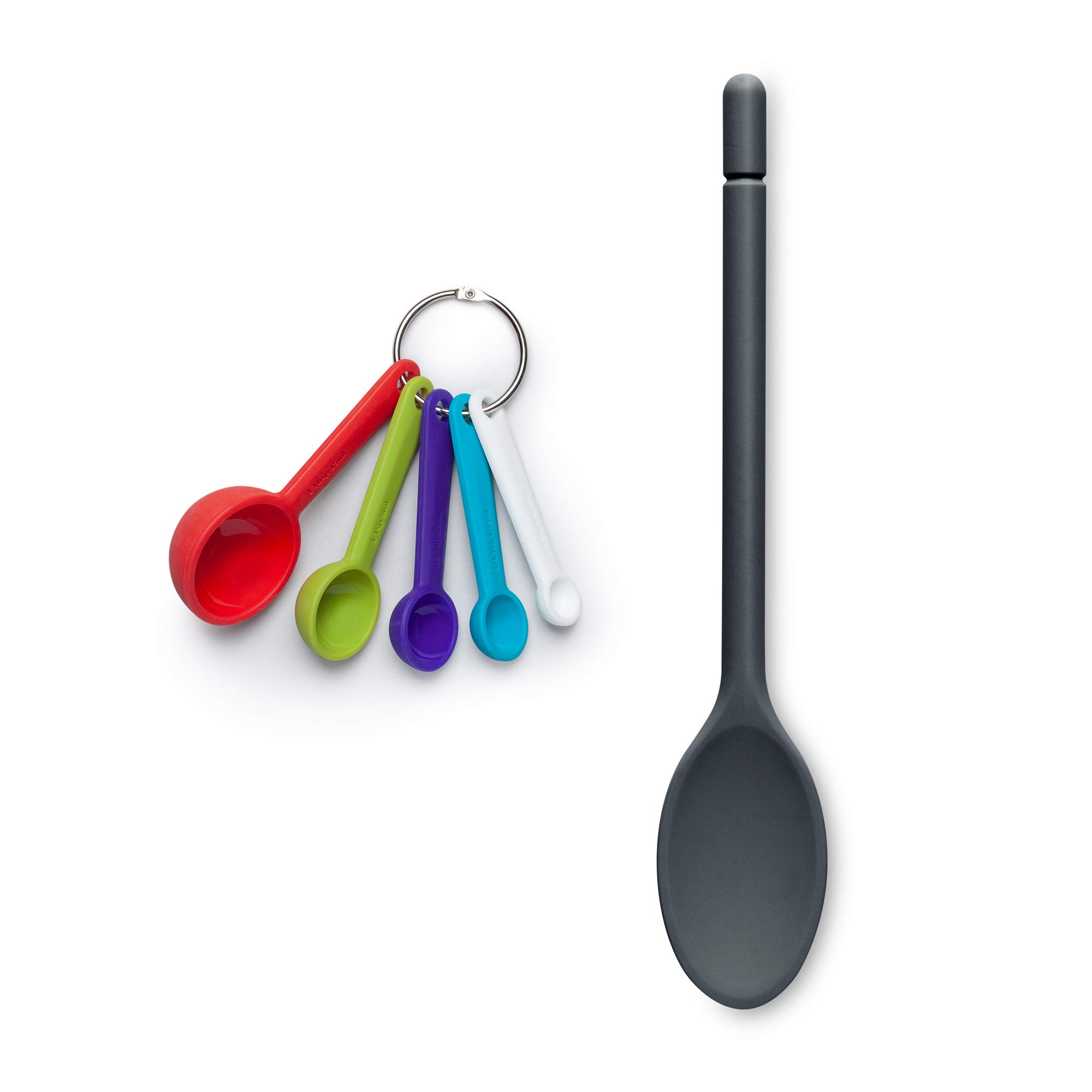 Zeal JSET13T Non-Stick Silicone Cooks Spoon & Measuring Spoon 2-Piece Set, Dark Grey/Bright Mix