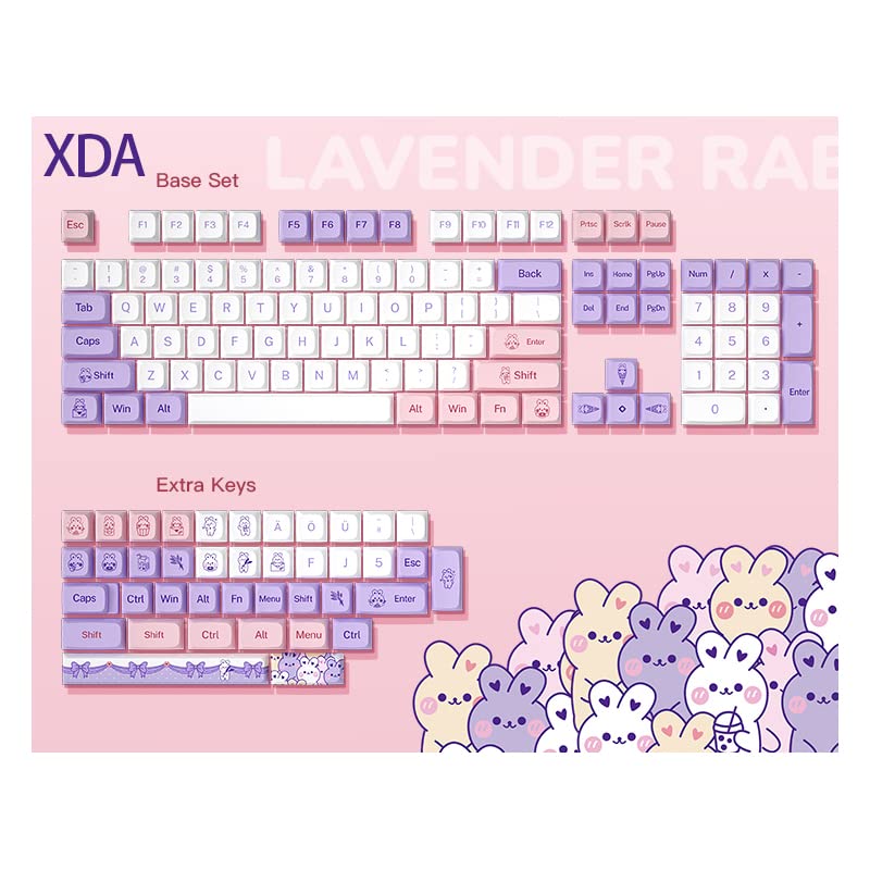 Image of Keycaps Lavender Bunny Theme - Standard Opaque Mechanical keycap Support Most Keyboards PBT Material 146keys (Cherry)