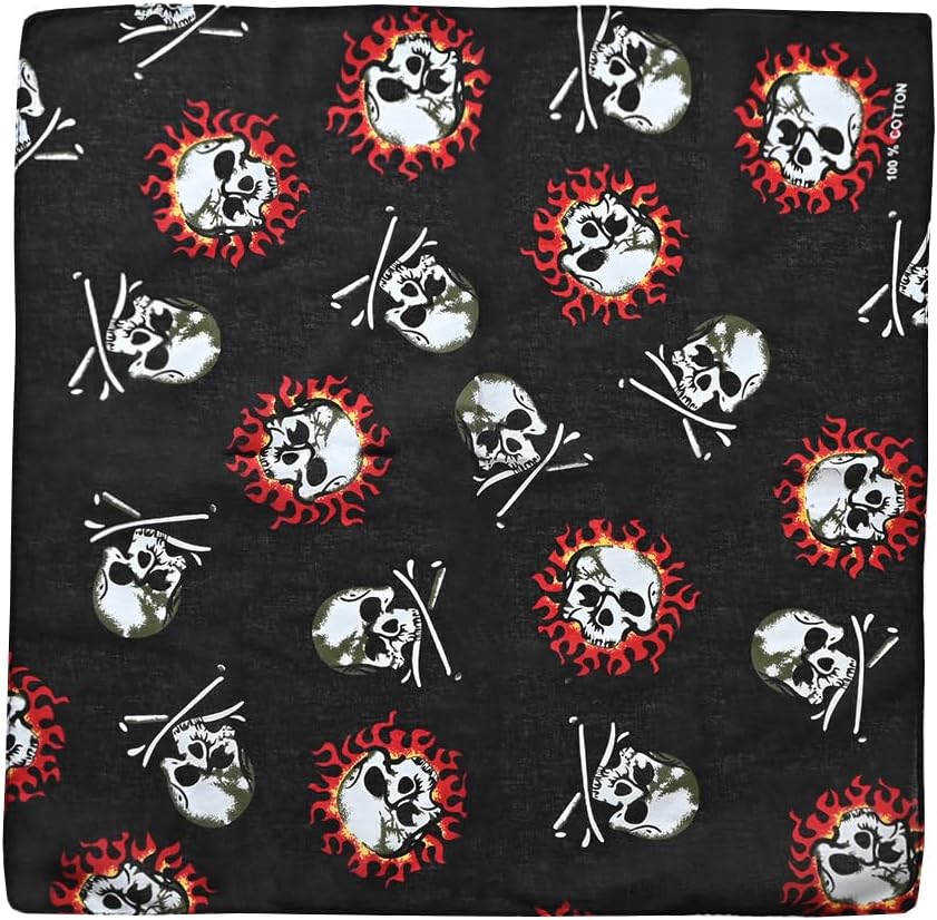 6 Pack 21 x 21 Inches Skull Bandanas Scarf for Men 100% Cotton Pirate Skeleton Hankerchief Sports Face Cover