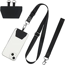 Portable Phone Lanyard, Adjustable Neck Band with Wrist Band and 2 Patches for All Smartphones, Black