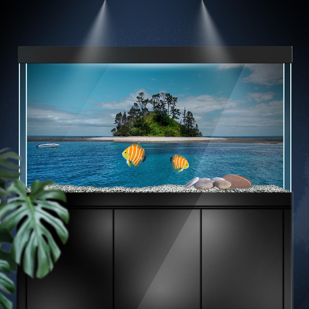 Adesivo per sfondo acquario, isola tropicale, autoadesivo, per terrario e rettili, poster decorativo (80 x 40 cm)