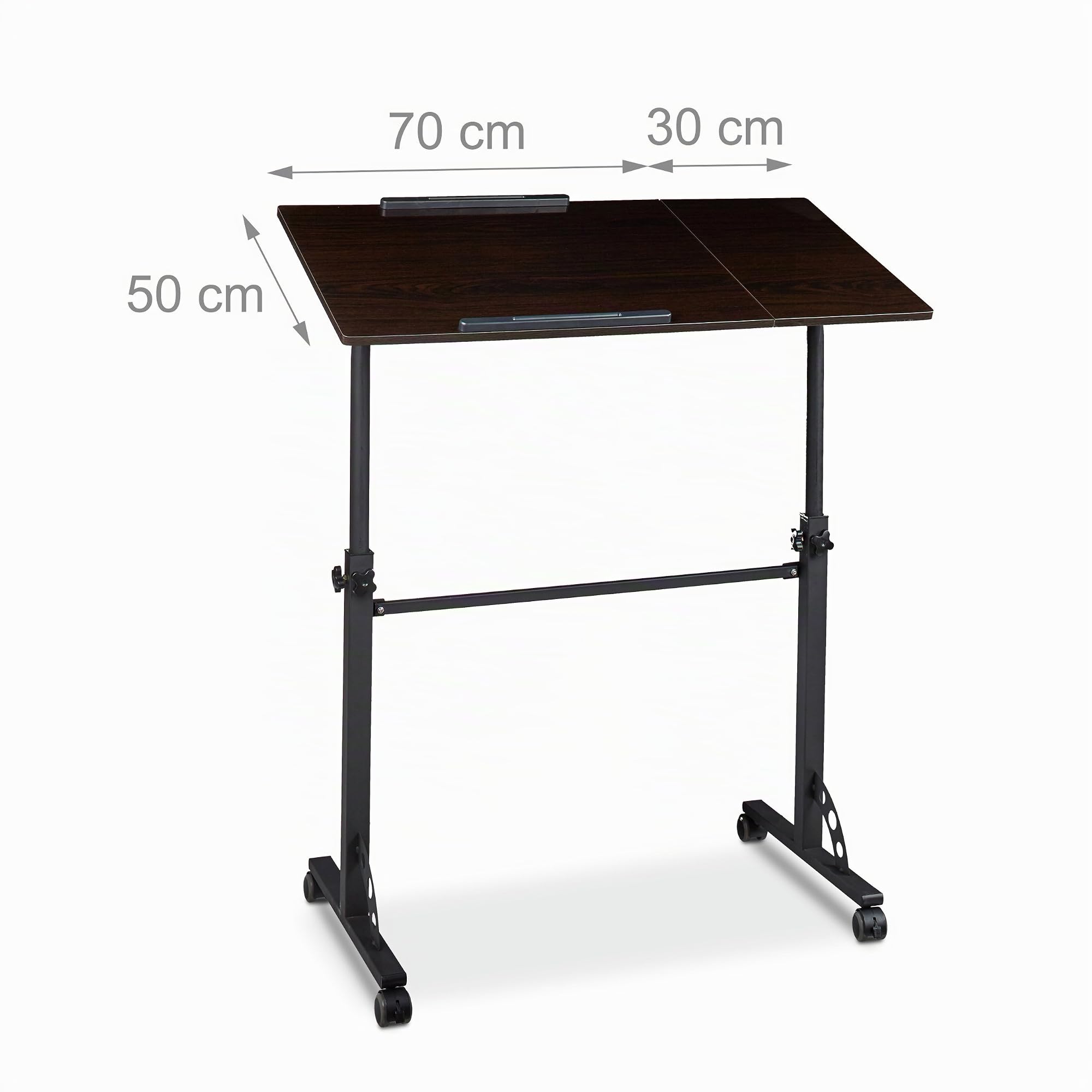 Relaxdays Laptoptisch groß XXL höhenverstellbar, HxBxT: 110 x 100 x 50 cm, Holz, Mobiles Rednerpult, Bremsbare Rollen, Notebook, Beamer, Laptops, 2 Ablagen, Ebenholz schwarz