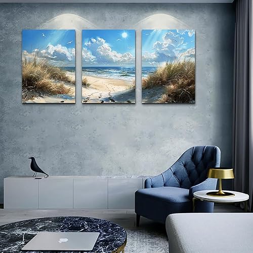Miniatura 5 de TTHYUEWS Lienzo decorativo para pared para dormitorio y sala de estar, decoración moderna, océano azul, playa, pinturas de pared, olas de mar,