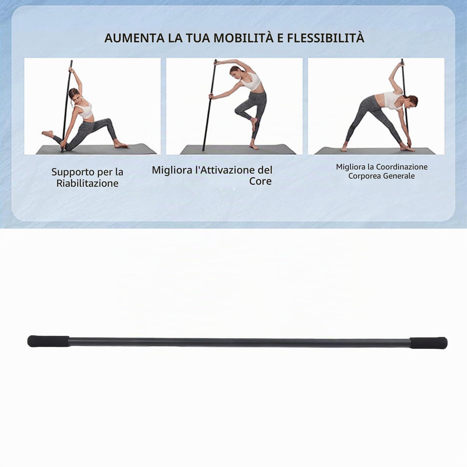 Culnflun Bastone da yoga Il robusto bastone per allungamento in acciaio migliora la flessibilità, l'equilibrio, la mobilità per gli appassionati di yoga fitness
