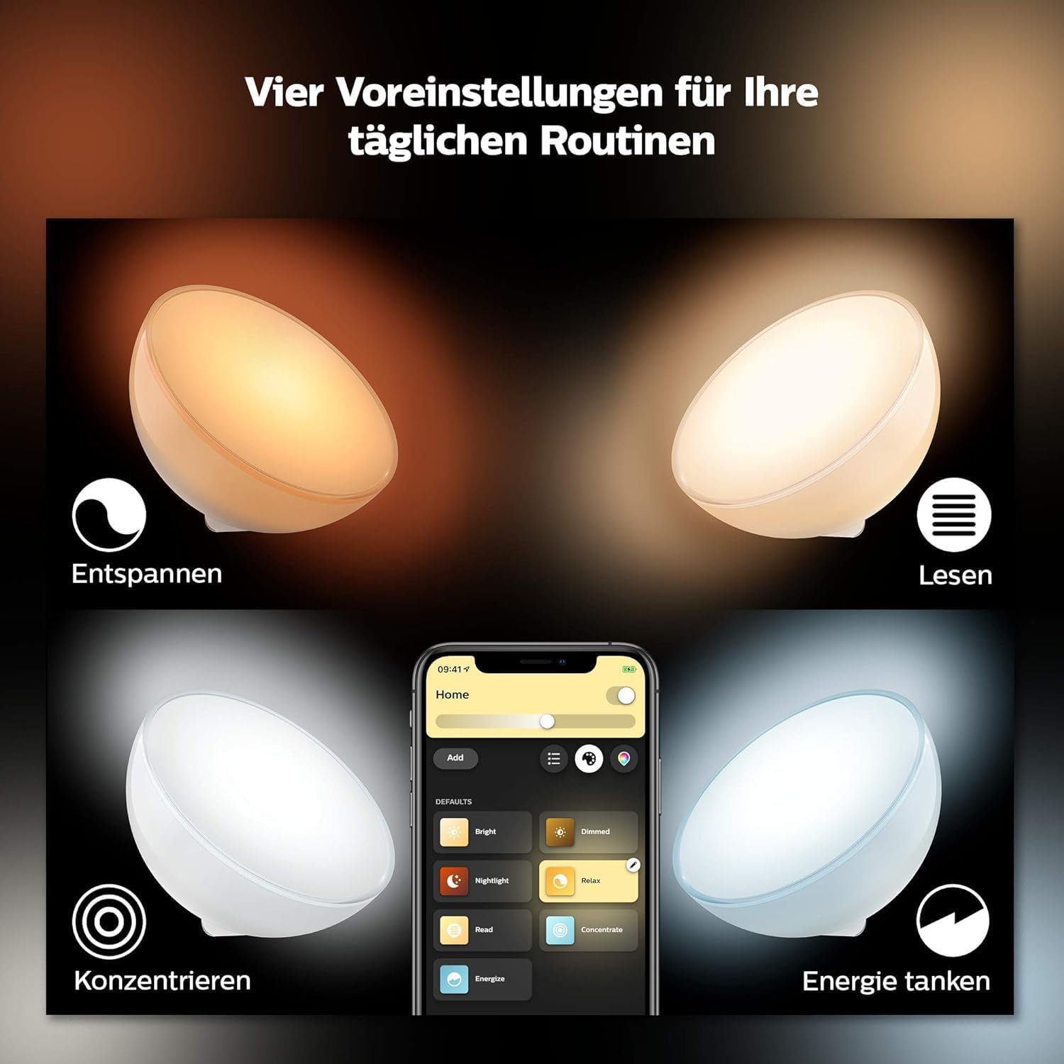 Philips Hue White & Color Ambiance Go Tischleuchte (530 lm), dimmbare LED Leuchte für das Hue Lichtsystem mit 16 Mio. Farben, smarte Lichtsteuerung über Sprache oder App, weiß