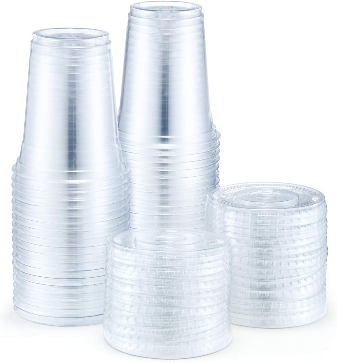 Eupako 12 oz Plastic Cups with Lids 100 Sets Clear Disposable Plastic Party Cups with Flat Lids to Go, Cold Drink Cups, Smoothie Cups, Milkshake Cups