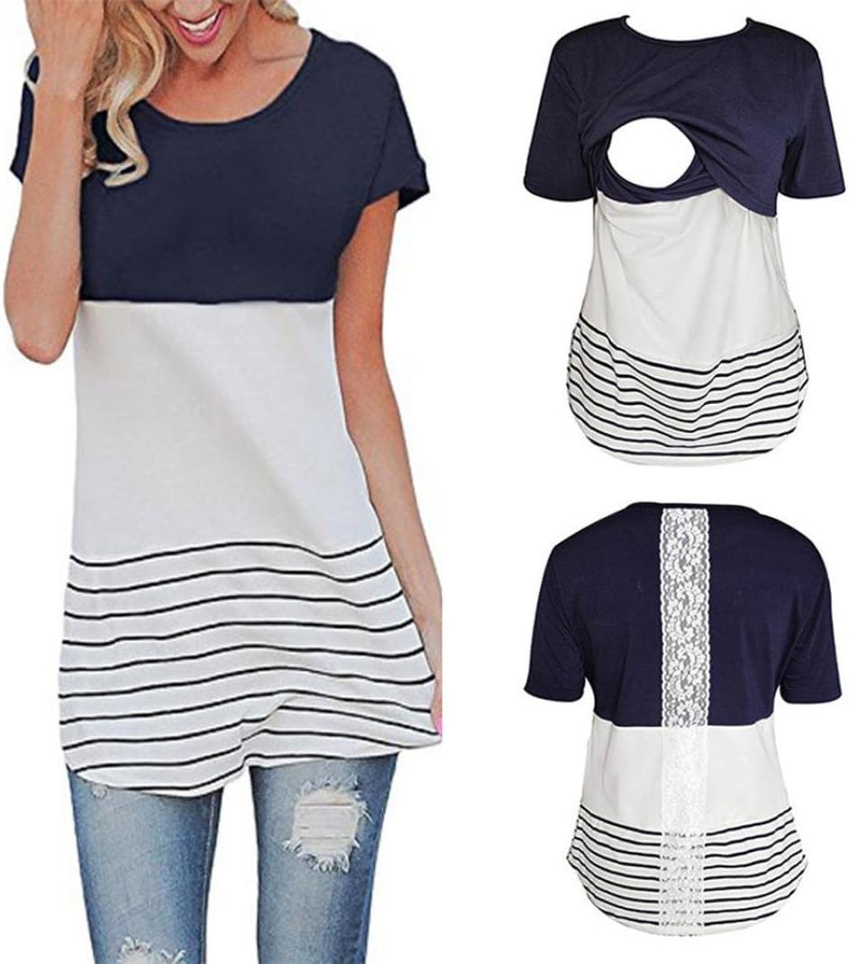 Lace Splice Pregnant Nursing Tank Top Baby Bump Tee Pajamas Double Layer Breastfeeding Pregnancy Basic Top