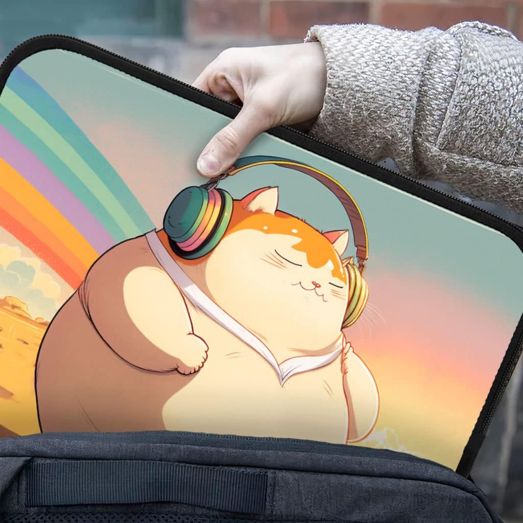 Cat with Headphones iPad Sleeve - Funny Tablet Sleeve - Art Carrying Case - 10 inches