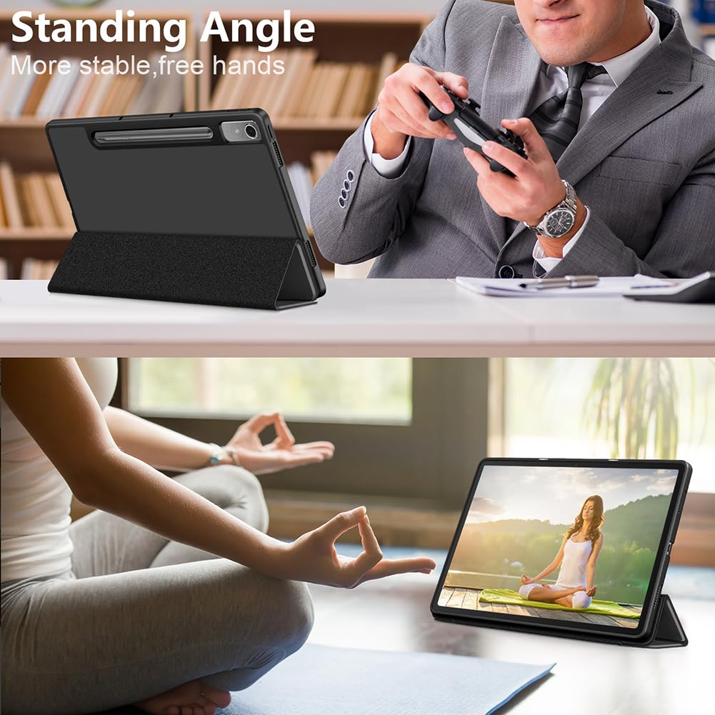 Ytaland Custodia In Pelle PU Per Lenovo Tab P12 12,7" – Con Supporto E Funzione Auto Sleep/Wake – Nero