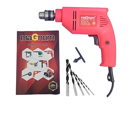 MAGNUM MED-010-RE 450W 100% Copper Winding motor, 2800 RPM, Chuck 10 mm Forward/Reverse for Wood & Metal Work with Variable Speed Control Electric Drill Machine (MED-010RE 5BITS)