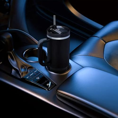 Miniatura 5 de Vaso de 40 onzas con asa y tapa con pajilla, vaso de acero inoxidable con aislamiento térmico, taza de café de viaje, mantiene las bebidas frías y