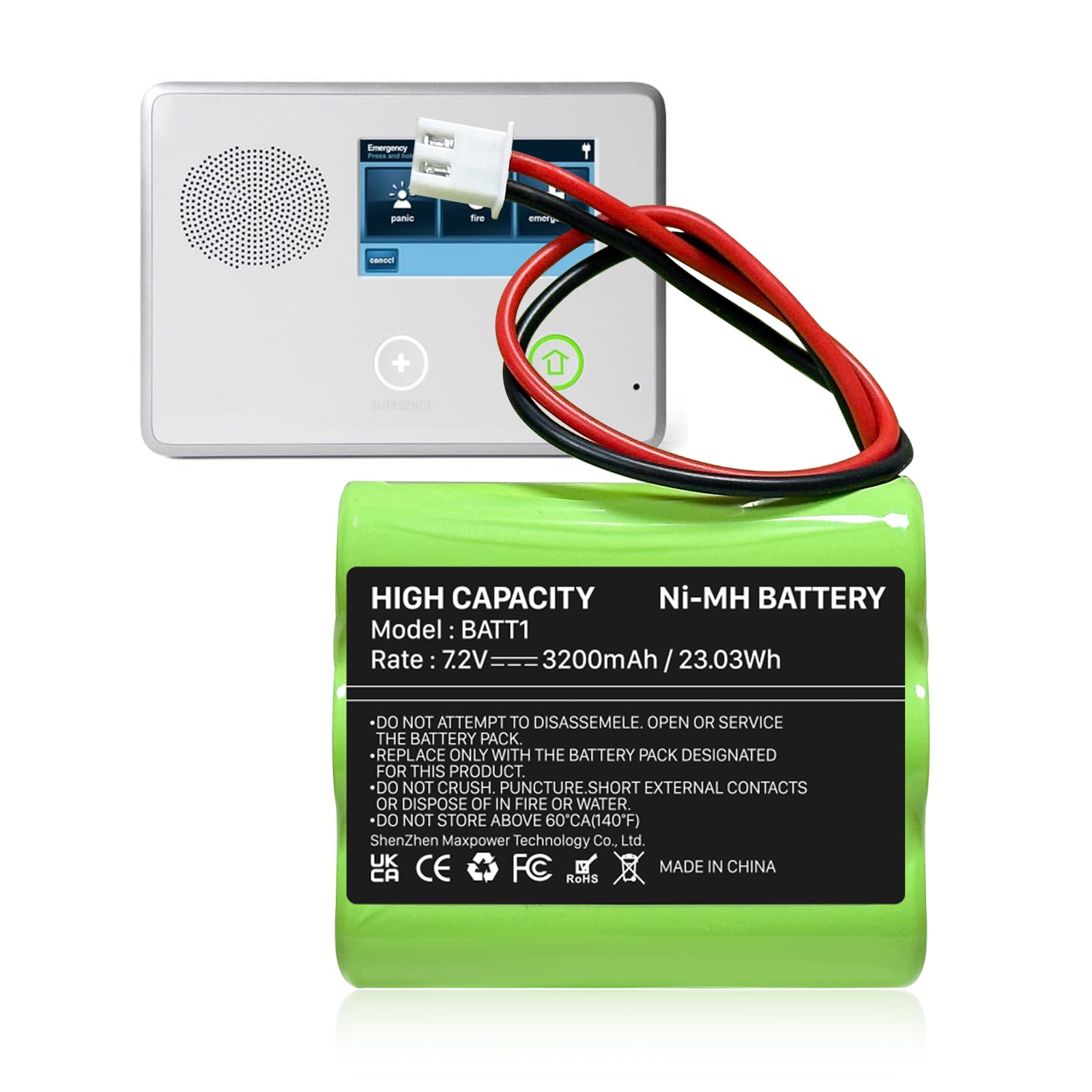 BATT1 Replacement Battery, (New Upgrade) 7.2V 3200mAh Ultra High Capacity Ni-MH Battery for 2GIG BATT1X BATT2XGCKIT311, 228844 Go Control Panel,