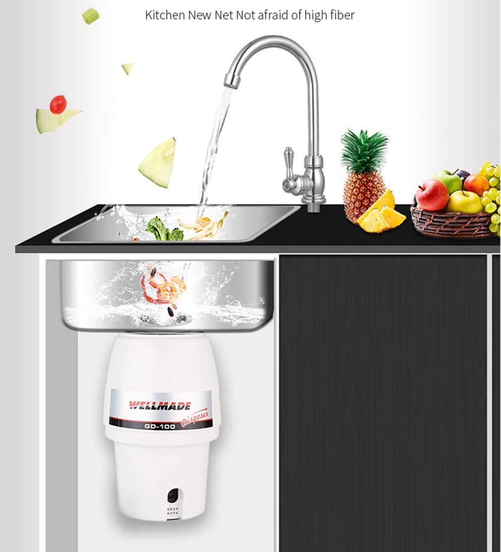 Durable Broyeur de déchets Alimentaires Élimination des ordures ménagères Protection Anti-surchauffe et Anti-Surcharge Cuisine, White