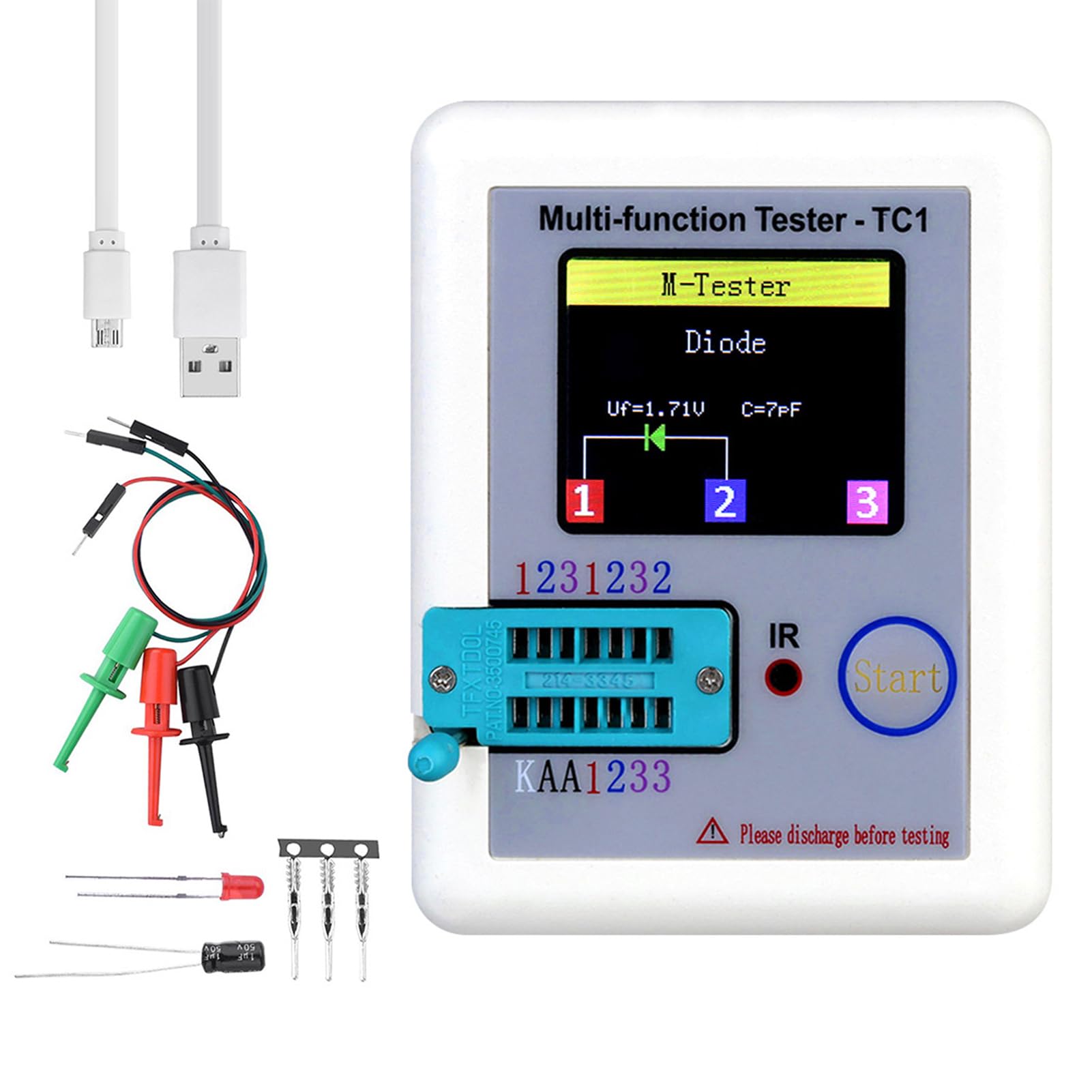LCR-T7/TC1 Tester Próbnik Elektroniczny Dioda TFT Trioda Miernik Pojemności LCR Miernik ESR NPN PNP MOSFET IR Tester Multimetr(TC1)