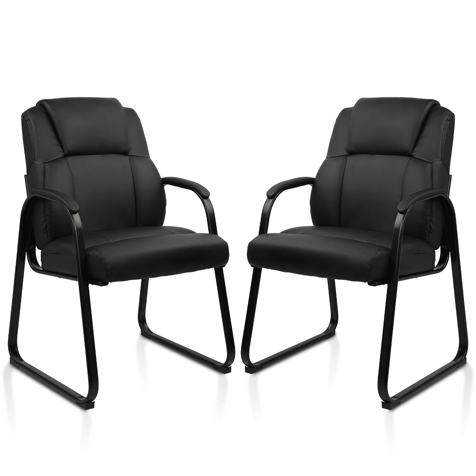 CLATINA Office Guest Chair Leather Reception Chair with Bonded Padded Arm Rest and Sled Base Desk Chair No Wheels for Reception Conference Waiting