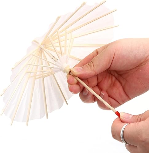 Miniatura 3 de Sombrilla mini paraguas de muñeca, sombrilla de papel blanco en blanco, paraguas para manualidades, paraguas para bebidas, cócteles, decoración de