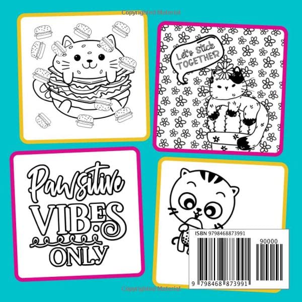 Pawsitive Cattitude - Pocket Kawaii Cats Coloring Book With Fun Quotes: Cute Travel Size Book Bursting With Kitty Kitten Cuteness | Calming & Relaxing | Small/Mini On the Go Books For Teens & Adults image 3