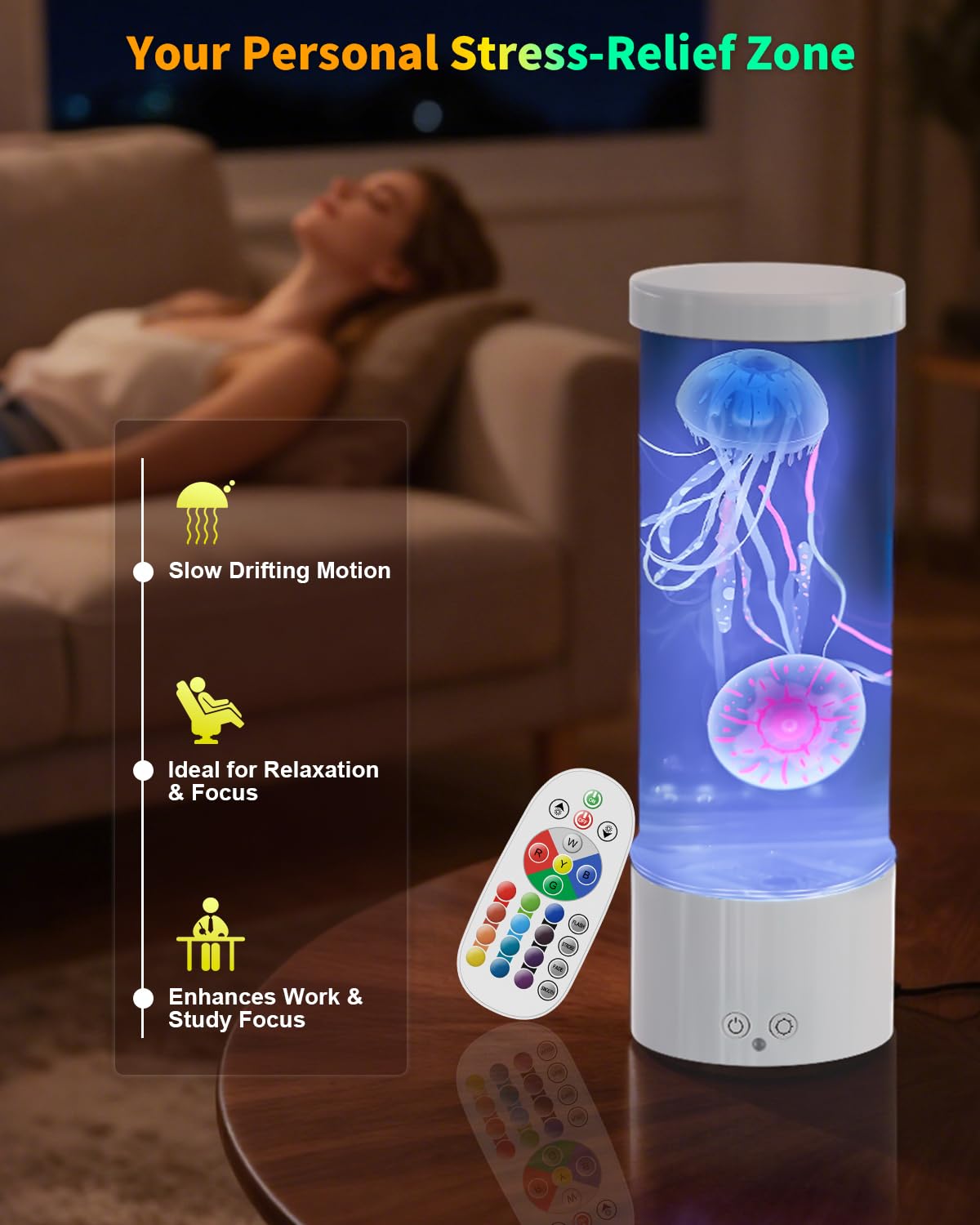 AONESY Lampe LED Jellyfish 17 couleurs, lampe à lave Aquarium avec télécommande, Décoration Lumière d'ambiance - Blanc