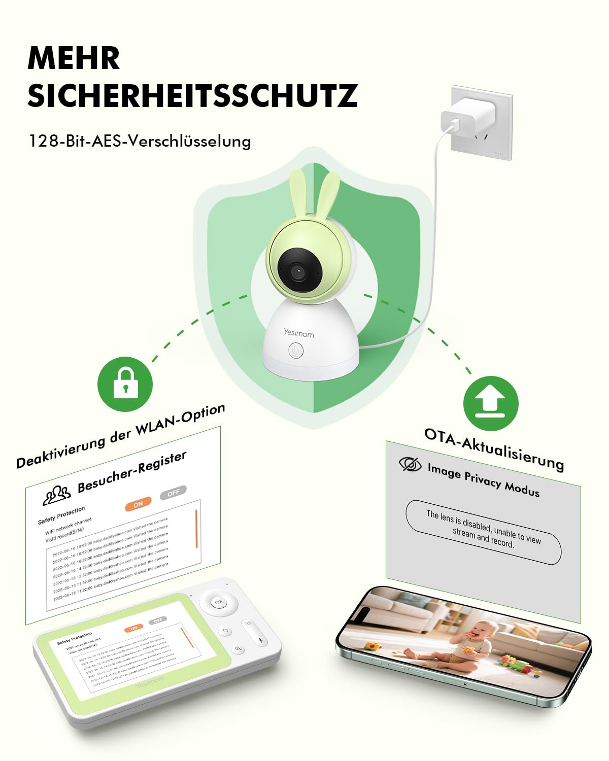 Babyphone mit Kamera 1080P HD PTZ 360°, 4.3" WLAN Baby Monitor mit App, IR Nachtsicht, 4X Zoom, Video Babyfon mit Bewegungs-/Geräuscherkennung, 2-Wege-Audio, Auto-Tracking, Bereichsalarme