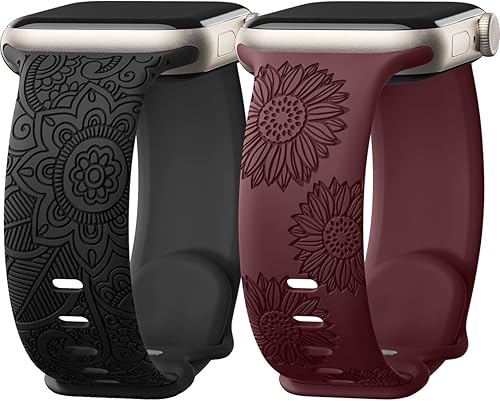 Vista 89 de Odbeai Correa deportiva de silicona suave con grabado floral compatible con Apple Watch de 1.496 pulgadas, 1.575 pulgadas, 1.614 pulgadas, 1.654