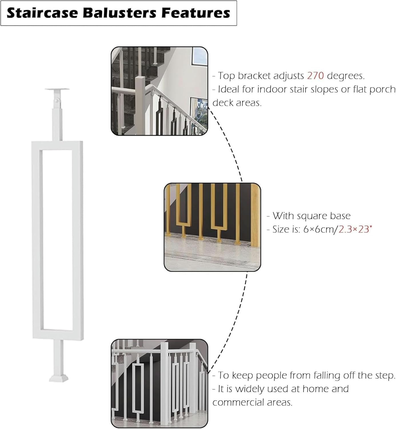 25 35 36 50 in Stair Spindles Posts Modern, Indoor Staircase Balusters Kit Adjustable Slant Porch Stairway Railing Banister Side/Floor Mounted, with Install System Hardware