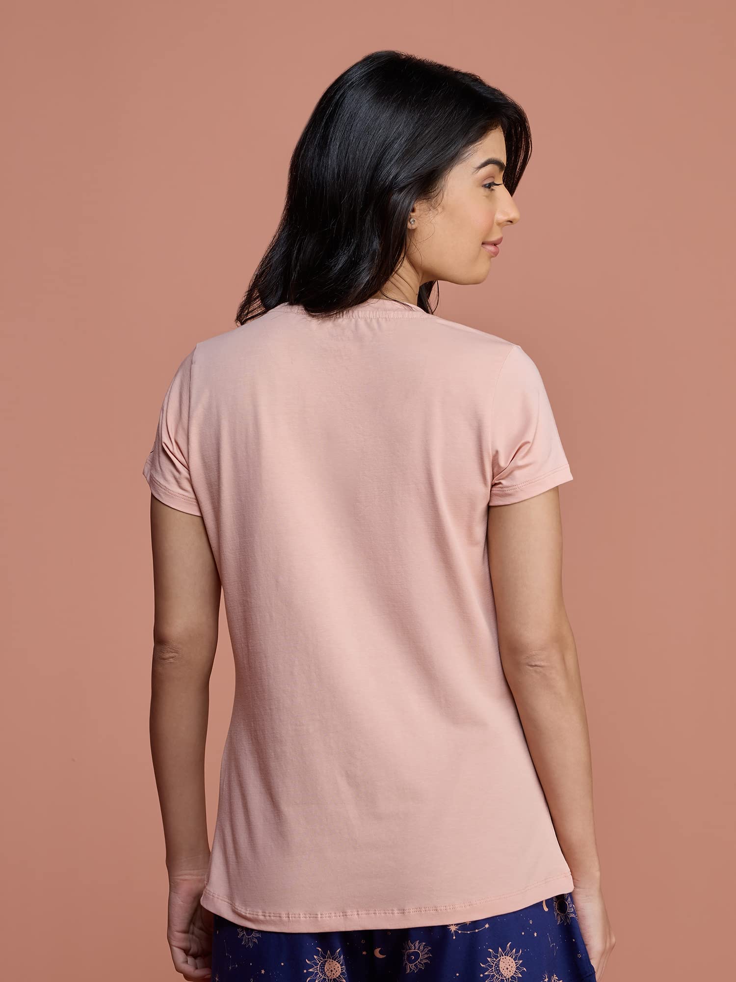 NYKD Camiseta de algodón ultrasuave para mujer, para todas las ocasiones, esencial, ajuste relajado, algodón, cuello redondo, NYLE216, casi albaricoque, talla S
