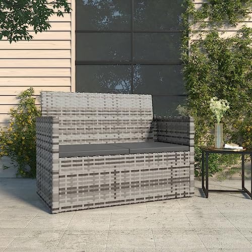 Qnhdfrt Gartenbank Grau mit Anthrazit Kissen 105 cm PE-Rattan Outdoor...