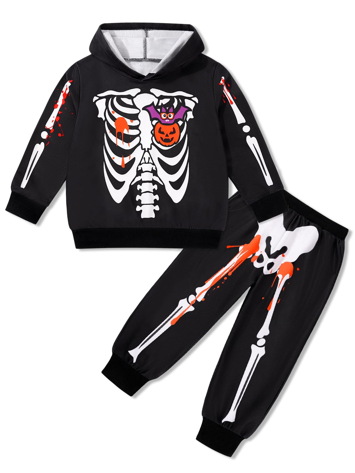 ESHOO Todder Boys Girls Halloween Skeleton Tracksuit Set Baby 2 Piece Hoodie Sweatshirts Pants Outfit Infant Halloween Fancy Clothing for Kids 12M 18M 24M 2T 3T 4T 5T 6T 7T