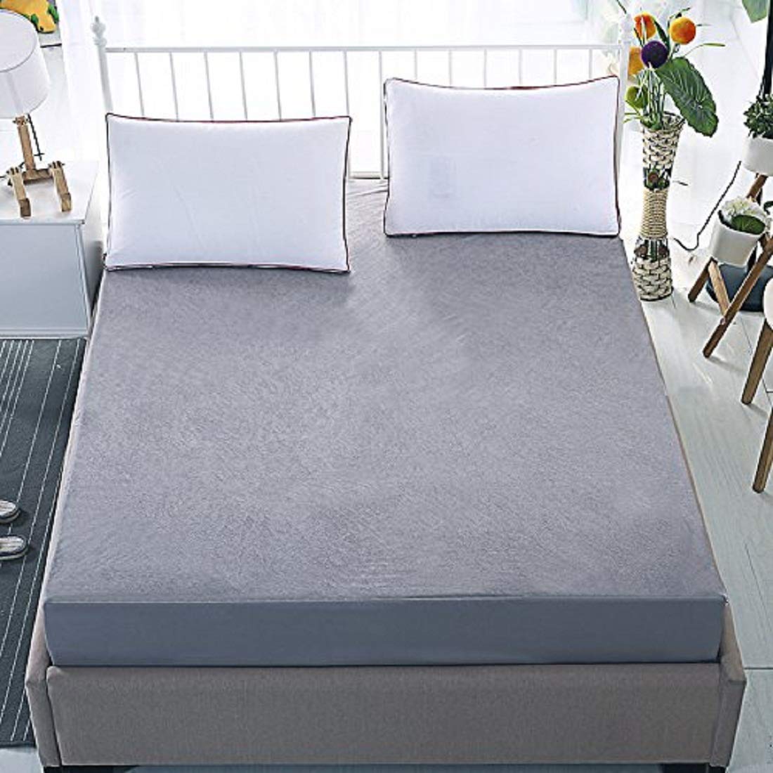 Spinecure Mattress Protector - Water Proof, Teryy Cotton Fabric - 75" x 36" (Single Size, Grey) for Bed-image-44