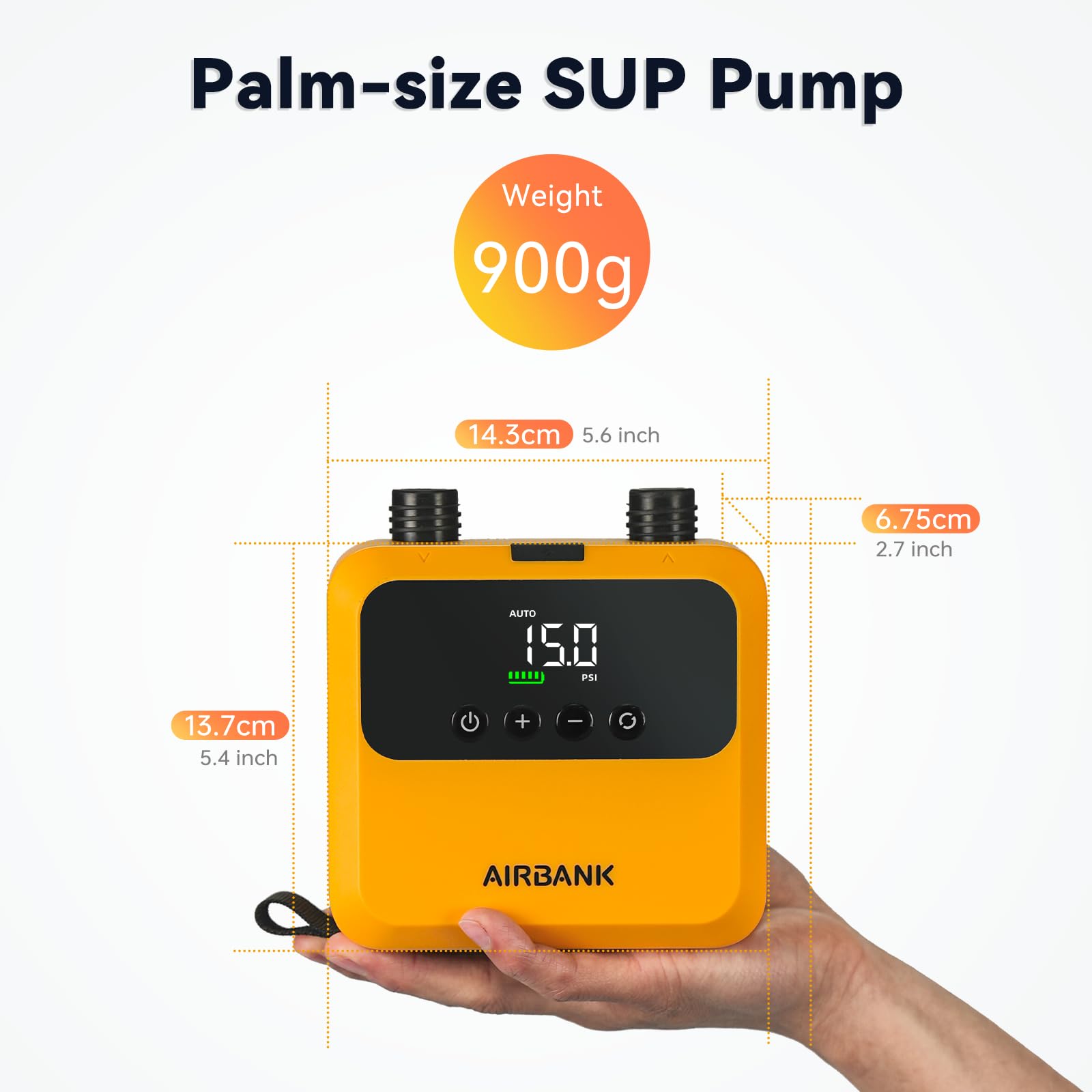 AIRBANK Mini Paddle Board Pump Pulse PRO, Super Piccola Pompa Ricaricabile SUP Portatile, Motore Brushless, Max 20PSI, Pompa dell'Aria per Kayak, Gonfiabili, Barche, Tende, Ali da Aquilone
