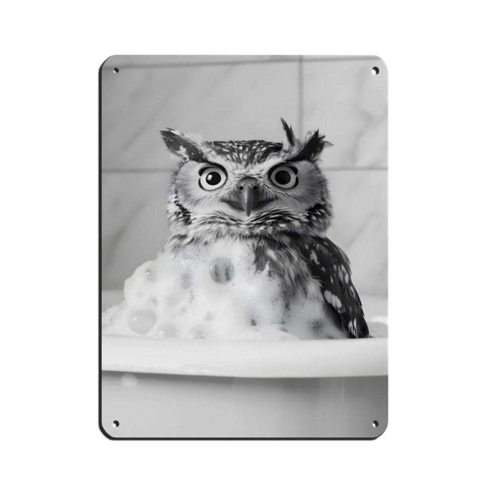 Owl in The Bathtub, Cute Bathroom Art Retro Poster Metal Tin Sign Chic Art Retro Iron Painting Bar People Cave Cafe Family Garage Poster Wall Decoration 12x16inch(30x40cm)