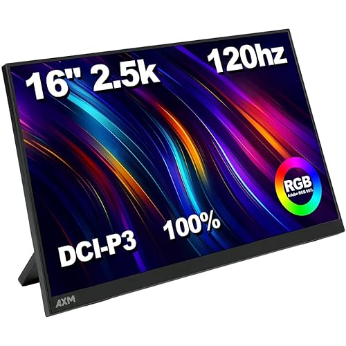 AXM 16" 2.5K Portable Monitor 2.5k QHD IPS 120Hz Adaptive Sync HDR Flicker-Free 400 Nits 100% DCI-P3 USB-C HDMI Gaming & Travel for Laptop Compatible with Windows, MacBook, Phone, Switch, Xbox PS4/5