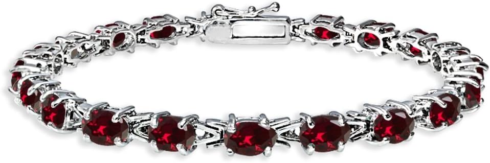 B. BRILLIANT Sterling Silver Genuine, Created or Simulated Gemstone 6x4mm Oval Link Tennis Bracelet for Women