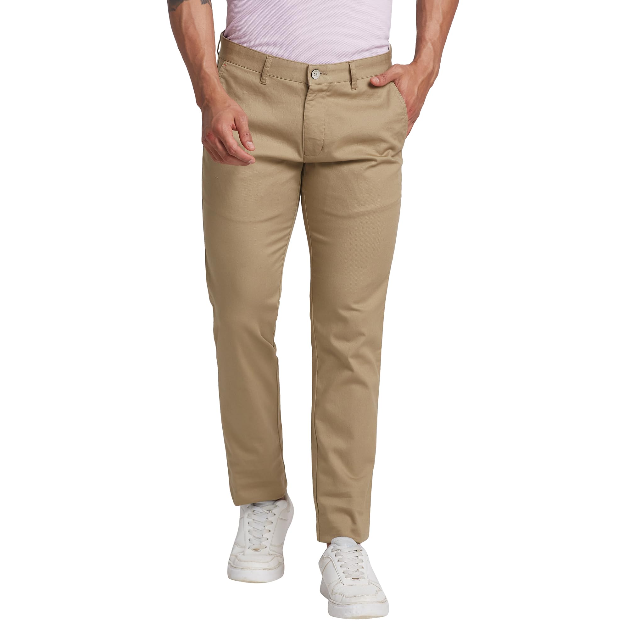 parx Men's Solid Pattern Low Rise Tapered Fit Cotton Blend Flat Front Casual Trouser-picture-31