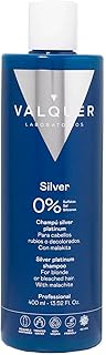 Valquer Champú Matizador Silver Platinum Zero para Cabello Rubio o Decolorado. Mantiene el Color, Limpia, Nutre y Matiza los Tonos Amarillos o Anaranjados con Malakita, Vitamina E y Pantenol. 400 ml.