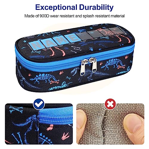 Image of Bagseri Pencil Case for Boys -Cute Pencil Case for Kids, Large Capacity Pencil Pouch Organizer for Student School Office Supplies, Pencil Bag with Name Card (Black, Dinosaur)