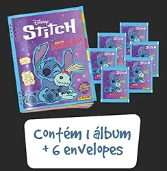 Kit C/ 1 Álbum Brochura + 6 Envelopes de Figurinhas Stitch