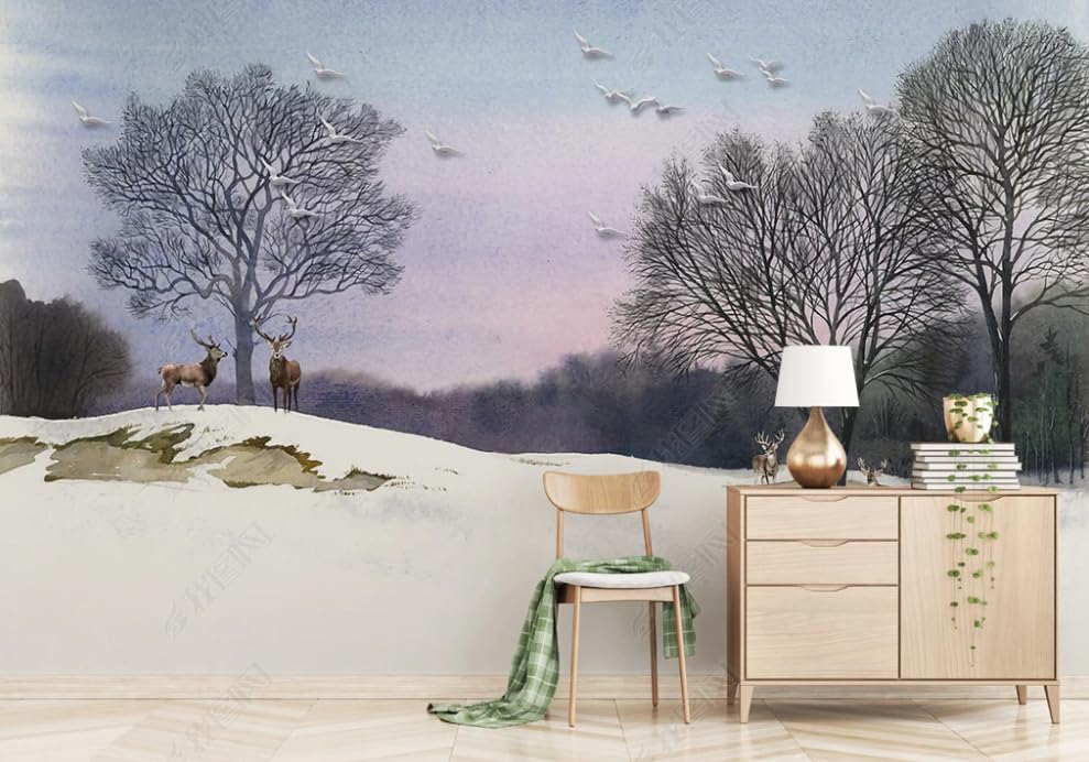 Papier peint intissé forêt de cerfs résistant pour masquer les défauts du mur - 3