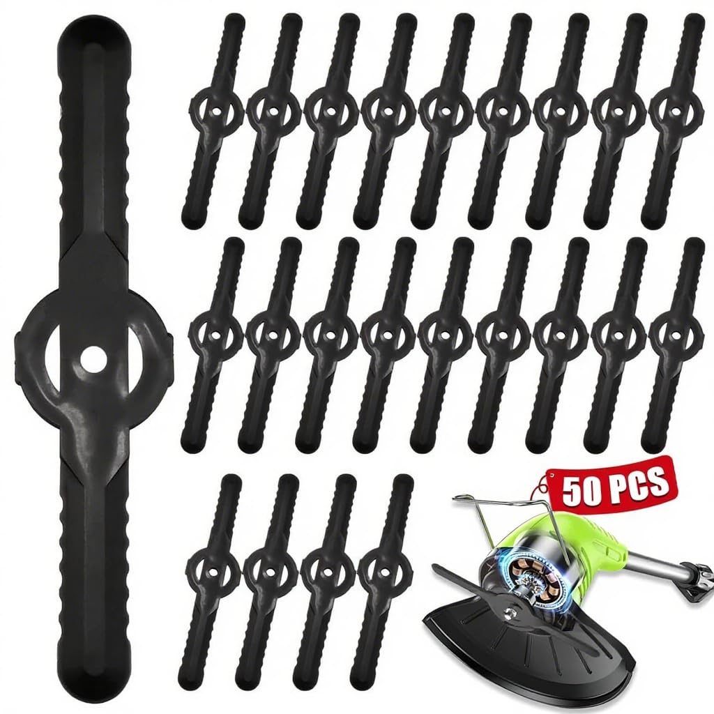 Beamely 50 Pcs Plastic Grass Trimmer Blades, 135 mm Garden Mower Replacement Blades Cordless Lawn Mower Cutting Blades Lawn Strimmer Accessories Tool for Lawn, Garden, Orchard, Woods, or Pastoral