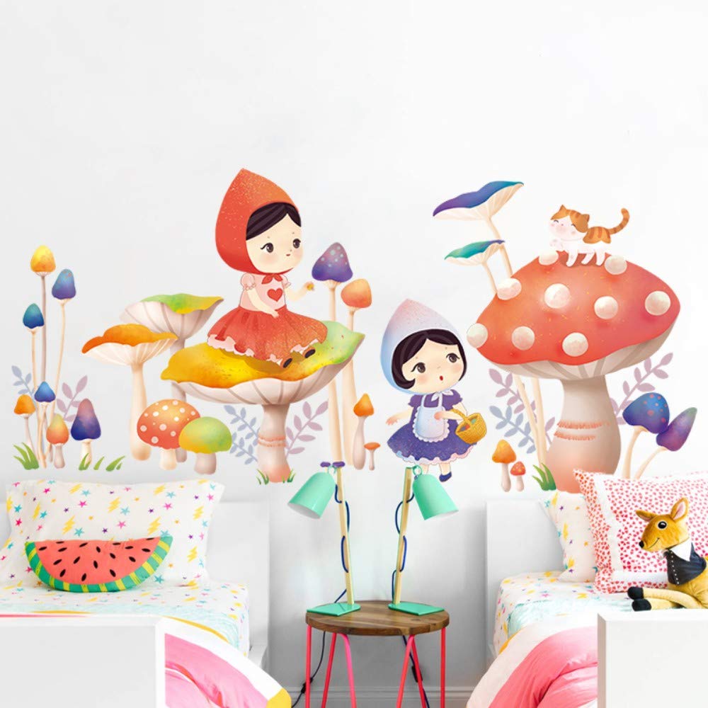 Décoration sticker mural chambre enfant motif champignon et dessin animé rouge