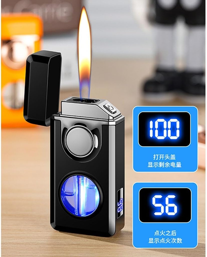 Refillable Butane Lighter 3 Flame Modes Voice-Activated Ignition Windproof Dual-Arc Lighter Dual Flame for Men(White)
