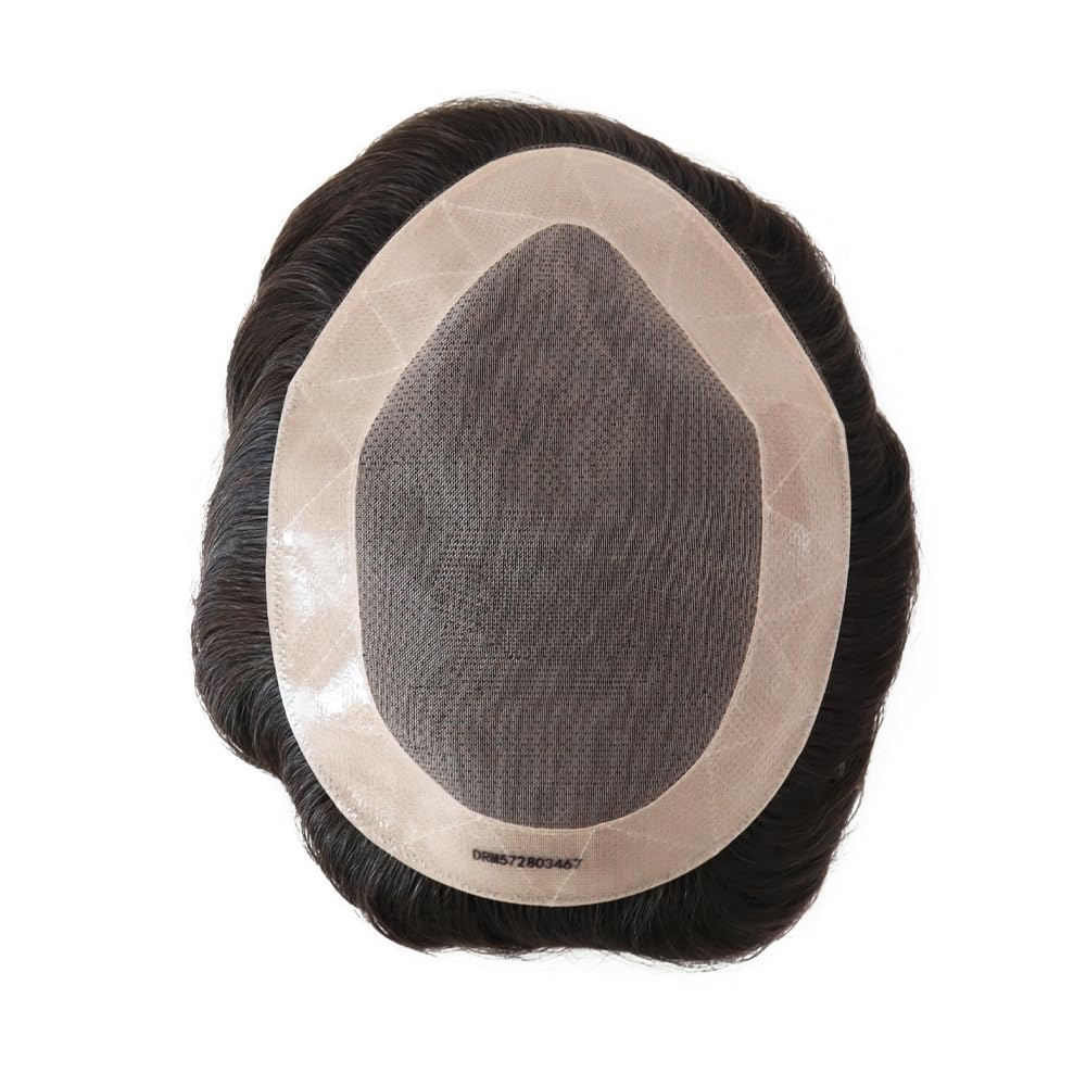 Toupee for Men Hair Pieces, Human Hair Replacement Systems, Fine Mono NPU Black Hair Unit 5x7#1B