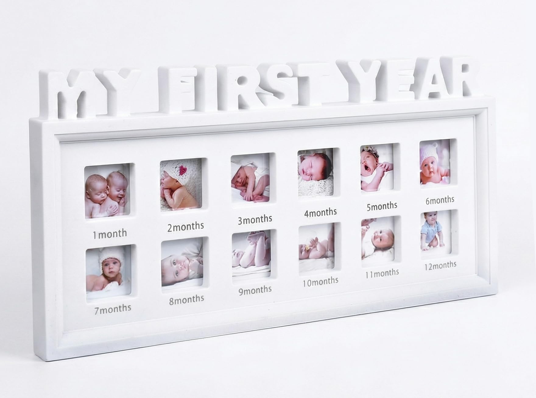 MICKYU My First Year Baby Picture Frame - 12 Month Milestone Collage Keepsake for Newborn to One Year, Gender Neutral Nursery Wall Decor & New Mom Gift