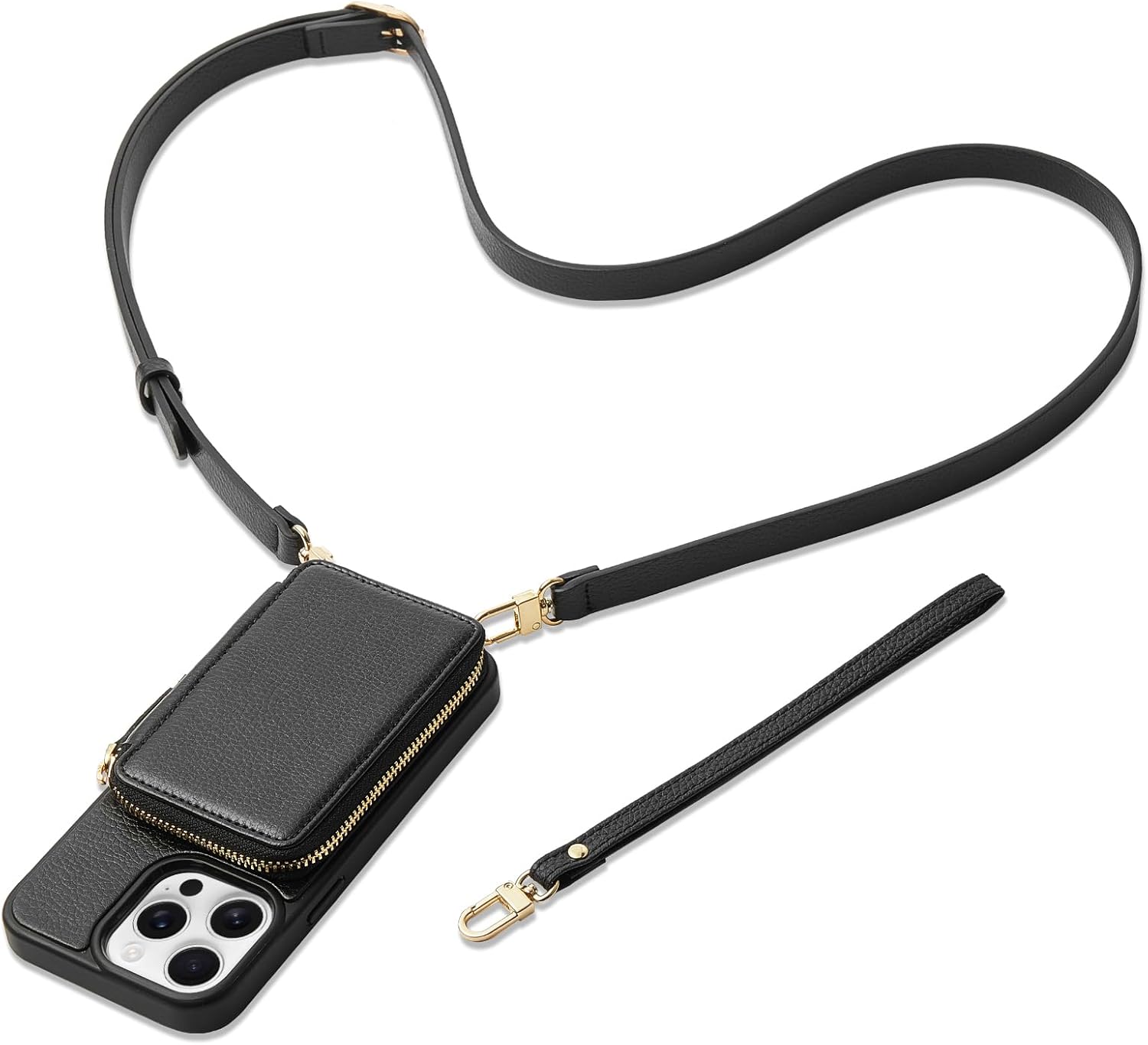 ZVE for iPhone 13 Pro Max Wallet Case, Card Holder Crossbody Phone Case for Women, Zipper Leather Purse with Wrist Strap, RFID Blocking Cover for iPhone 13 Pro Max (6.7 inch, 2021)- Black - Image 8