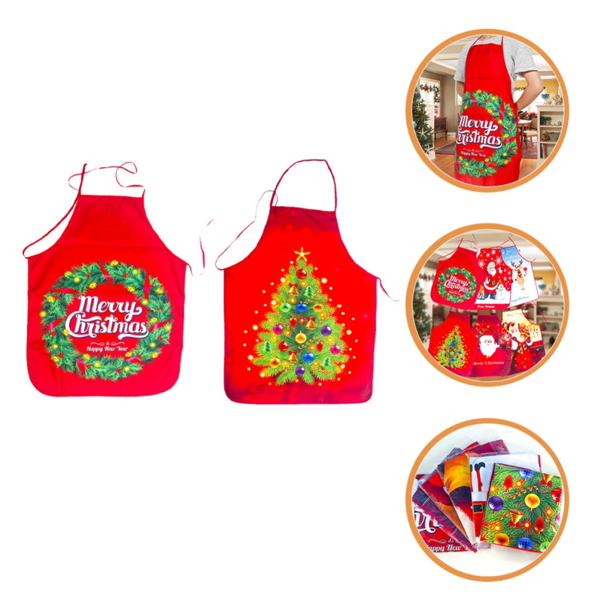 ABOOFAN 10 Pièces Tablier Cuisine Rouge de Noël pour Adultes, en Tissu Lavable en Machine, Design Créatif Sapin ou Couronne, pour Décoration Festive Cuisine