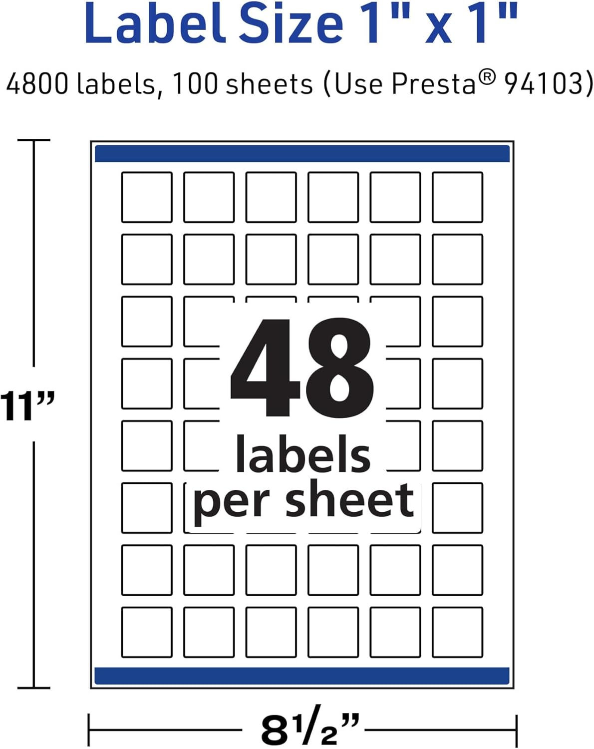 Avery TrueBlock Matte White Square Labels with Sure Feed, 1" x 1", 4,800 Labels, Print-to-The-Edge, Laser/Inkjet Printable for Product and Price Stickers